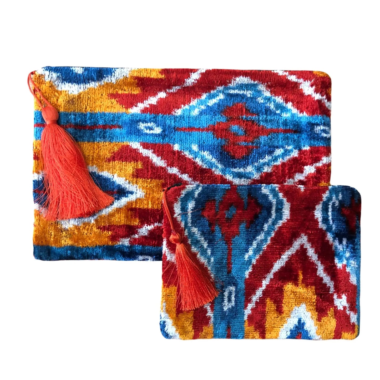 silk velvet ikat multi-colored clutch & pouch